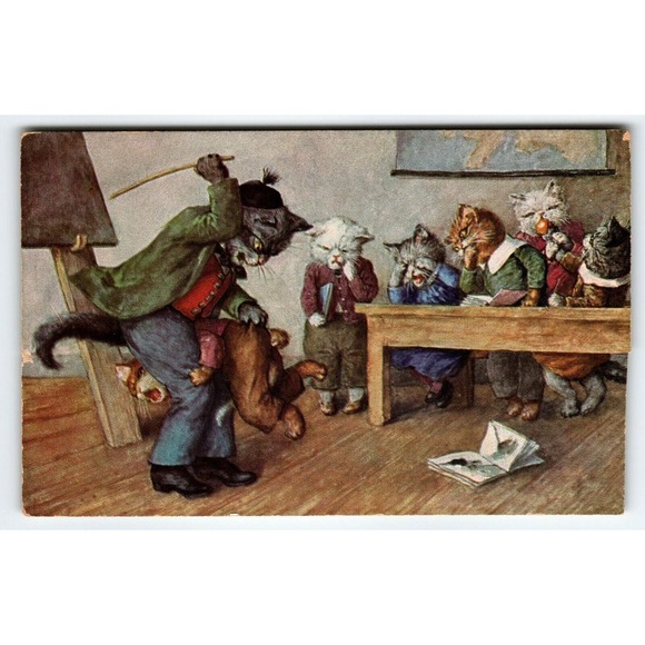Life In Catland Kitten Dressed Cats Postcard Tuck Fantasy Series II Arth Thiele - Picture 1 of 2